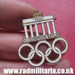 & pre WW2 genuine 1936 Olympic Games Berlin ENAMEL BADGE by Hermann Aurich marked: Ges. Gesch. AH