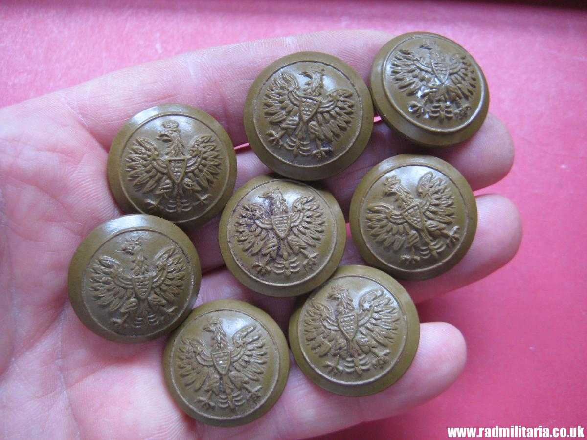 & WW2 POLISH ARMY BUTTONS with Eagle - green. SET of 8 buttons, original ! - Image 2