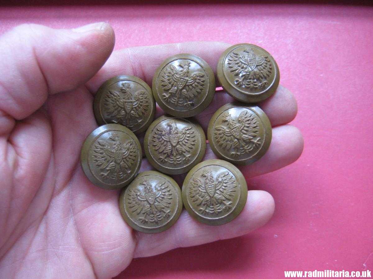 & WW2 POLISH ARMY BUTTONS with Eagle - green. SET of 8 buttons, original ! - Image 7