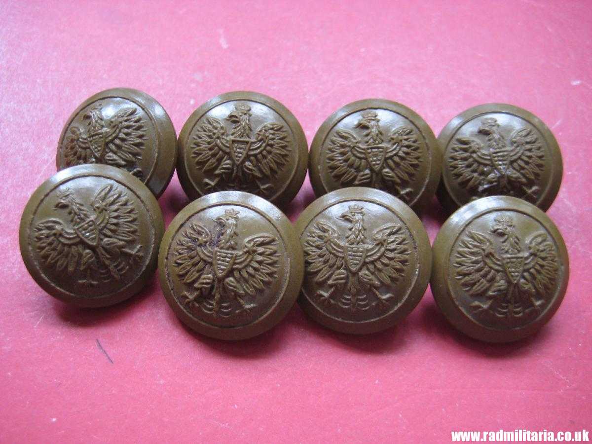 & WW2 POLISH ARMY BUTTONS with Eagle - green. SET of 8 buttons, original ! - Image 14