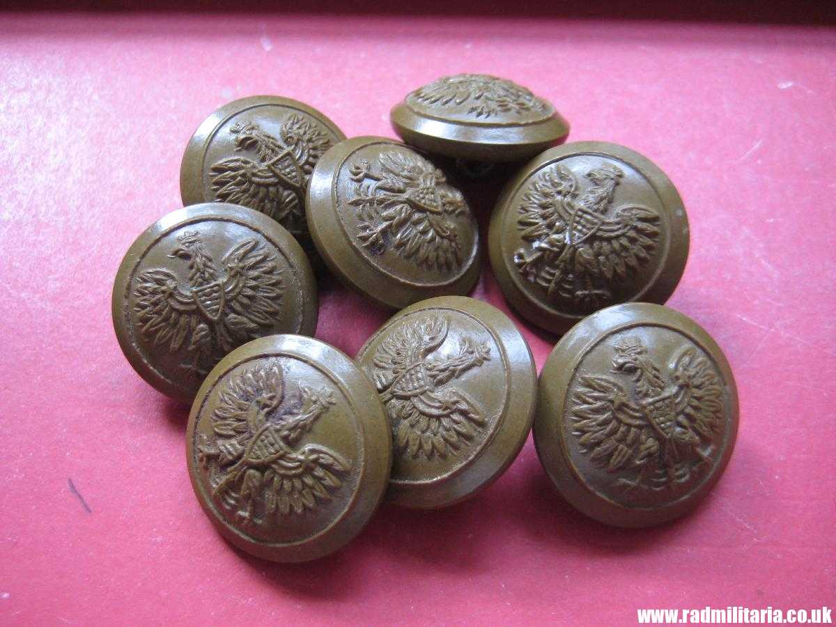 & WW2 POLISH ARMY BUTTONS with Eagle - green. SET of 8 buttons, original !