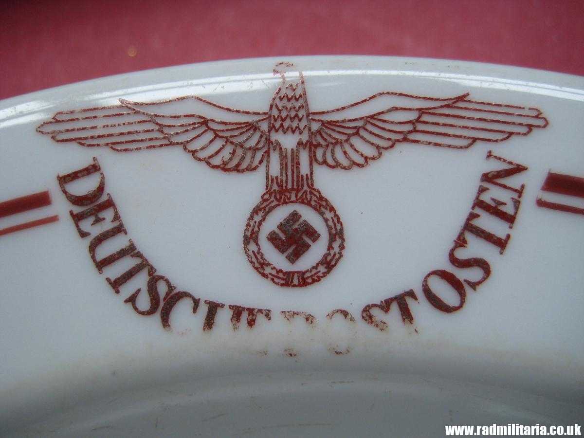 & WW2 original German CERAMIC SOUP PLATE with an unusual GERMAN EAGLE & inscription DEUTSCHE POST OSTEN, maker: KPM