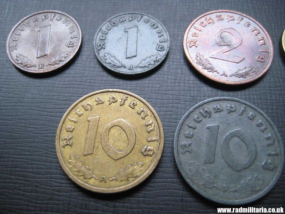 & Set of 10 original WW2 German COINS with EAGLE 1935 - 1942, used condition. - Image 5