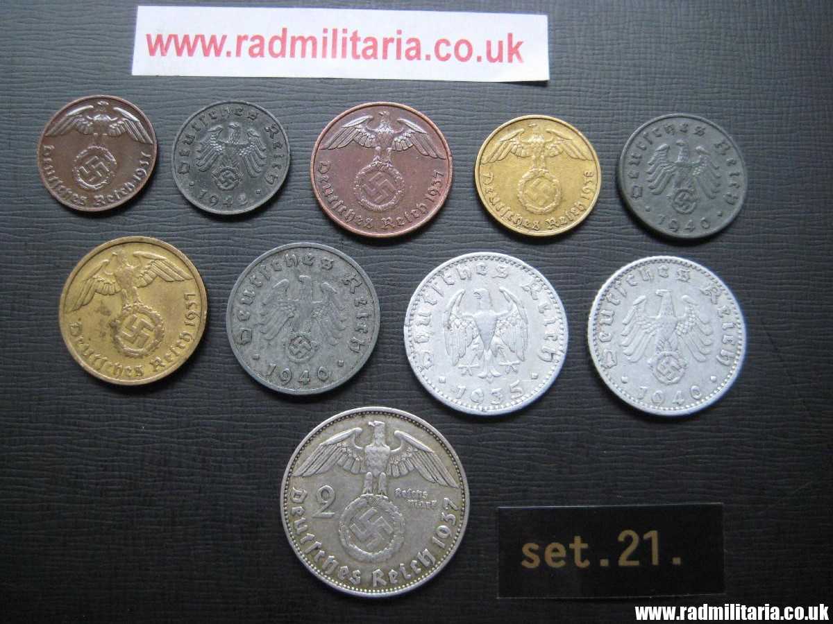 & Set of 10 original WW2 German COINS with EAGLE 1935 - 1942, used condition. - Image 8