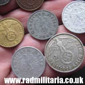 & Set of 10 original WW2 German COINS with EAGLE 1935 - 1942, used condition.