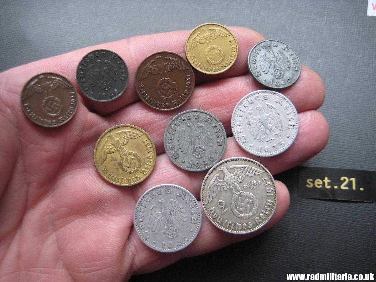 & Set of 10 original WW2 German COINS with EAGLE 1935 - 1942, used condition. - Image 18