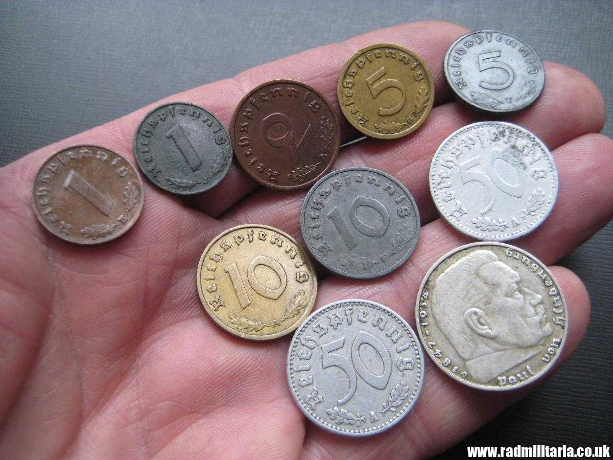 & Set of 10 original WW2 German COINS with EAGLE 1935 - 1942, used condition. - Image 25