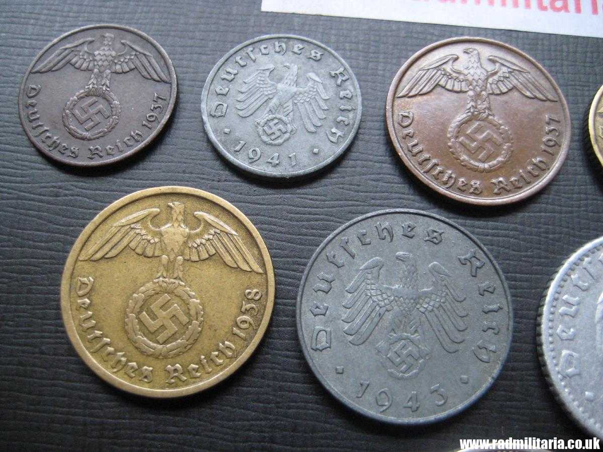 & Set of 10 original WW2 German COINS with EAGLE 1935 - 1944, used condition. - Image 9