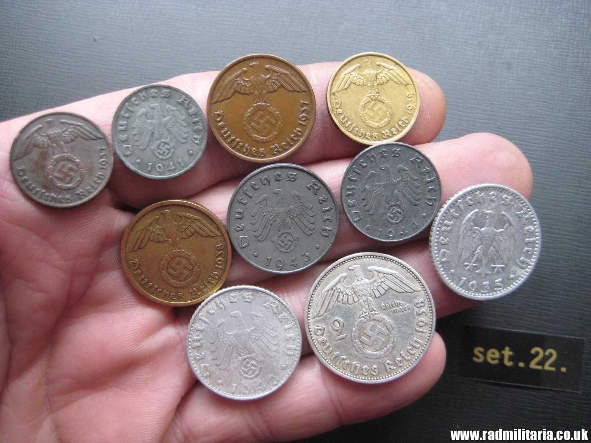 & Set of 10 original WW2 German COINS with EAGLE 1935 - 1944, used condition. - Image 13