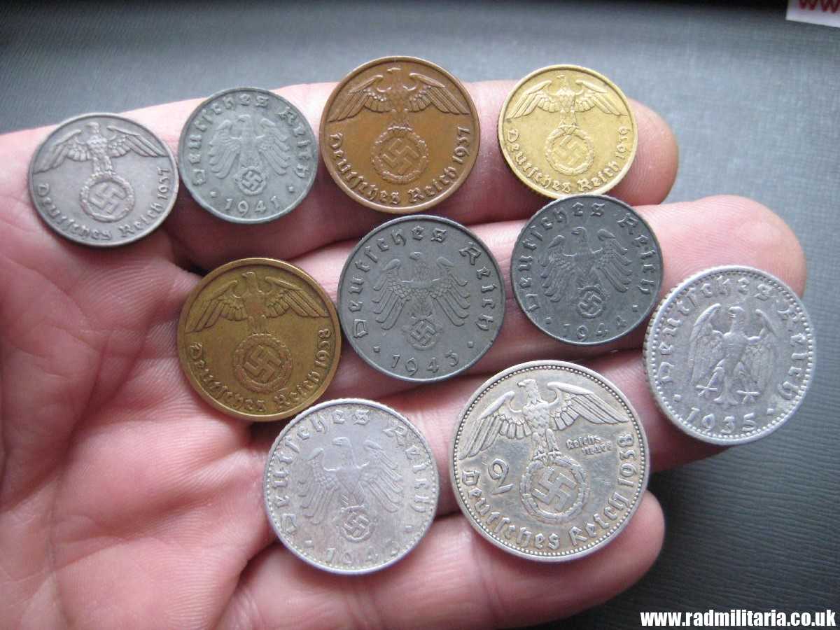 & Set of 10 original WW2 German COINS with EAGLE 1935 - 1944, used condition. - Image 14