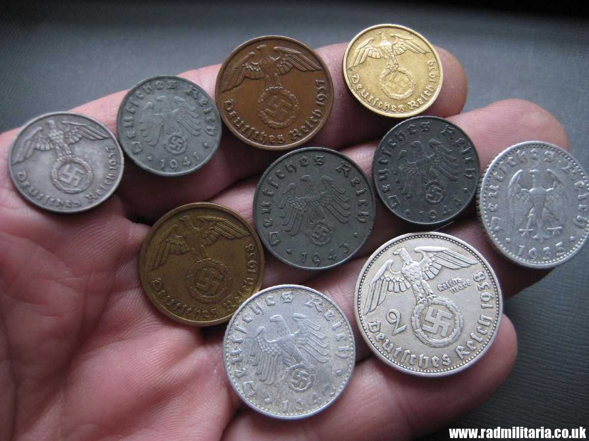 & Set of 10 original WW2 German COINS with EAGLE 1935 - 1944, used condition. - Image 19