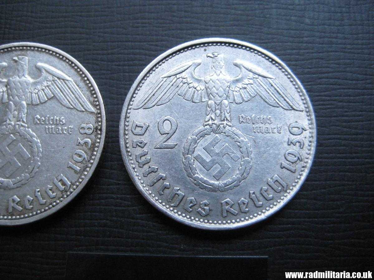 & Set of 3 original German 2RM silver COINS from WW2 - 1937, 1938 and 1939 (no.33) - Image 7