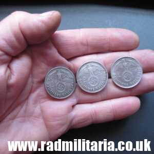 & Set of 3 original German 2RM silver COINS from WW2 - 1937, 1938 and 1939 (no.33)