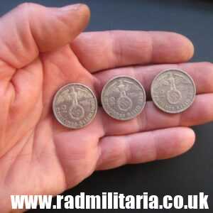 & Set of 3 original German 2RM silver COINS from WW2 - 1937, 1938 and 1939 (no.34)