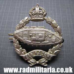 & WW2 Royal TANK BADGE white metal CAP BADGE in very good used condition.
