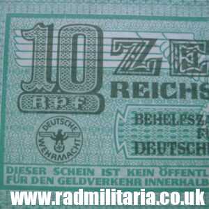 & original WW2 Nazi German Wehrmacht NOTE - 10 Reichspfennig.