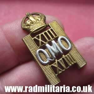 & pre WW2 13th/18th Queen Mary's Own Hussars metal BADGE in very good condition.