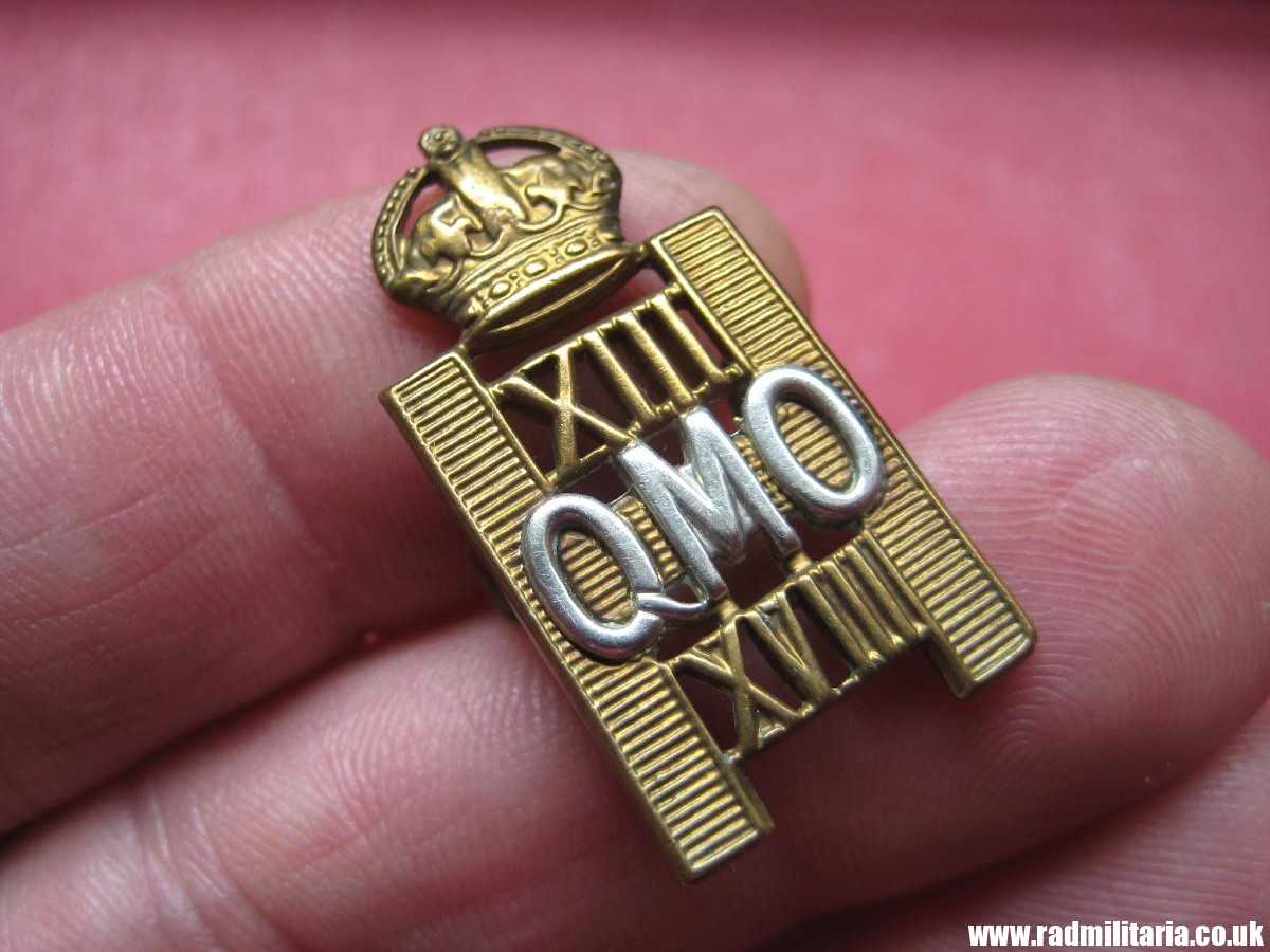 & pre WW2 13th/18th Queen Mary's Own Hussars metal BADGE in very good condition.