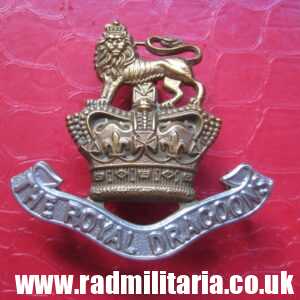 & pre WW1 original British 1st Royal Dragoons VICTORIAN CAP BADGE bi-metal.