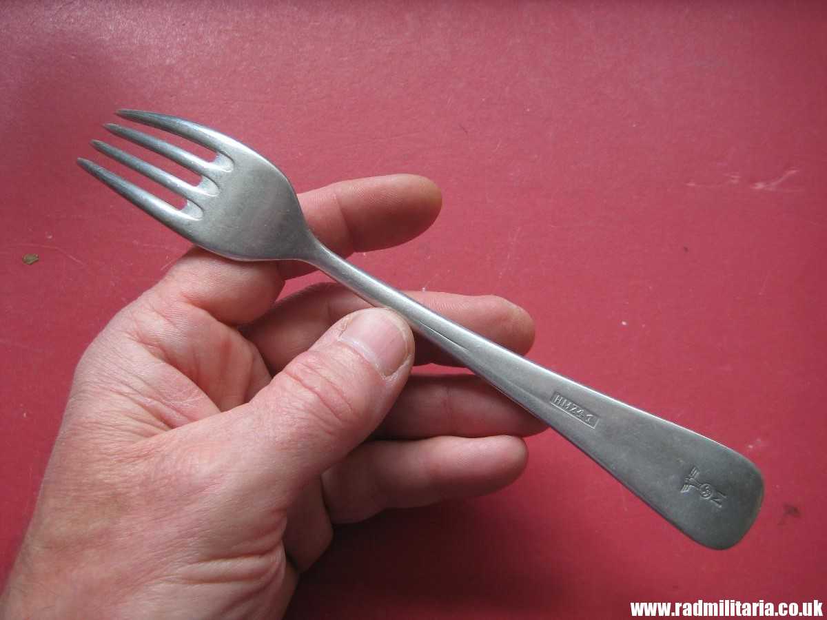 & WW2 original German KRIEGSMARINE FORK aluminum marked: "M" and "HMZ 41" 3rd REICH CUTLERY. - Image 12