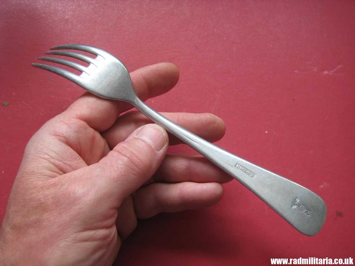 & WW2 original German KRIEGSMARINE FORK aluminum marked: "M" and "HMZ 41" 3rd REICH CUTLERY. - Image 13