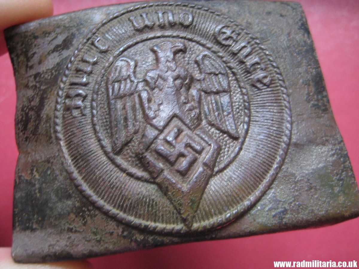 & WW2 original early HITLER YOUTH - HJ Belt BUCKLE white metal, marked: "A A&S O&C GES. GESCH."