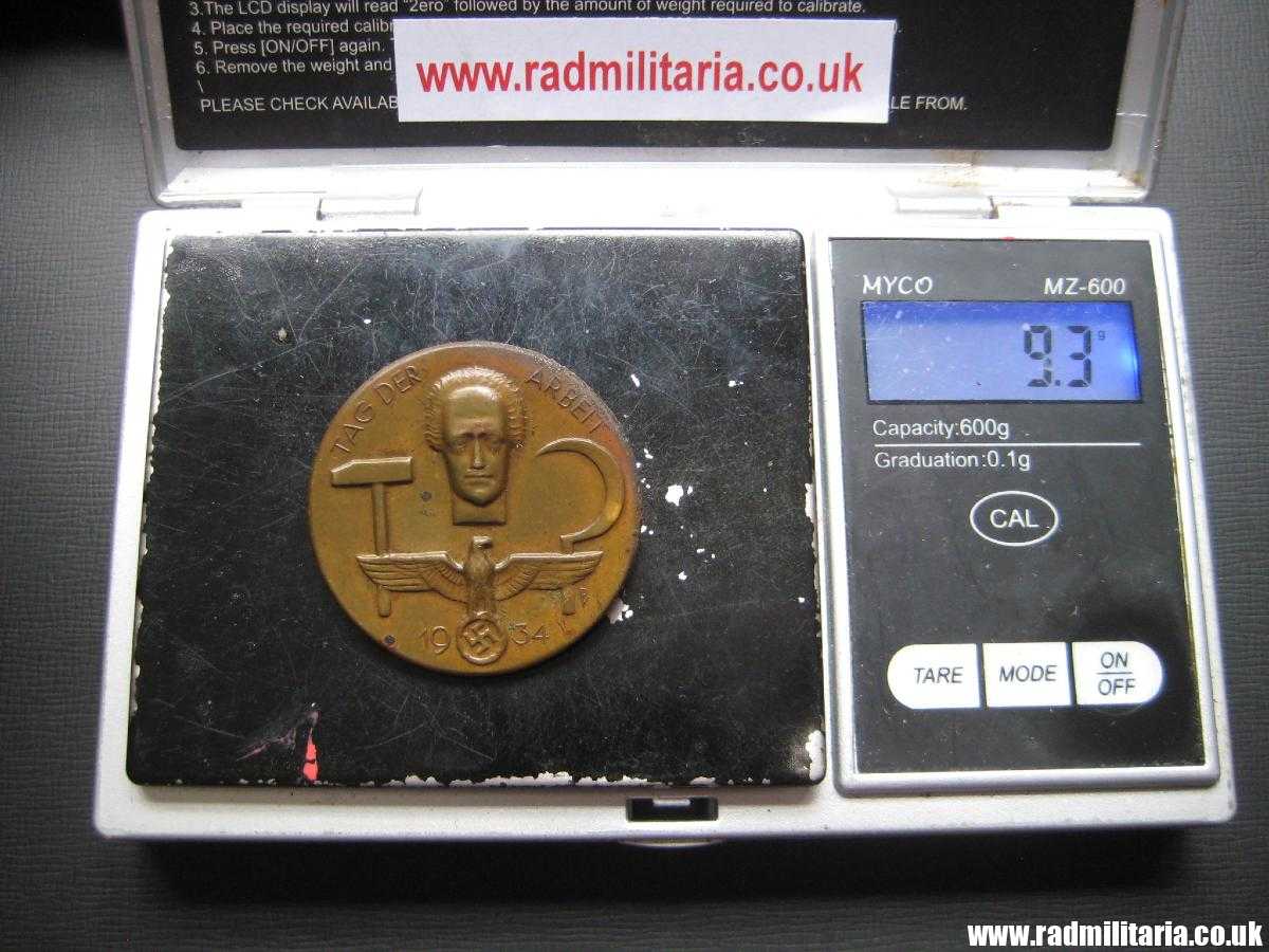 & pre WW2 original nazi GERMAN BADGE - Tag Der Arbeit 1934 with maker marks: "ZIEMER & SOHNE OBERSTEIN" - Image 12