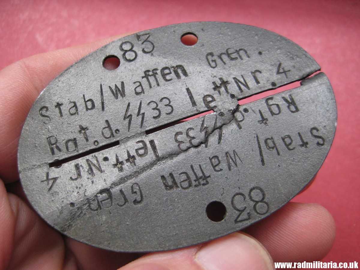 & WW2 original SS DOG TAG - ID Disc: LETTLAND: "Stab/Waffen Gren. Rgt. d. SS 33 Lett. Nr.4" 100% genuine - very RARE ! - Image 6
