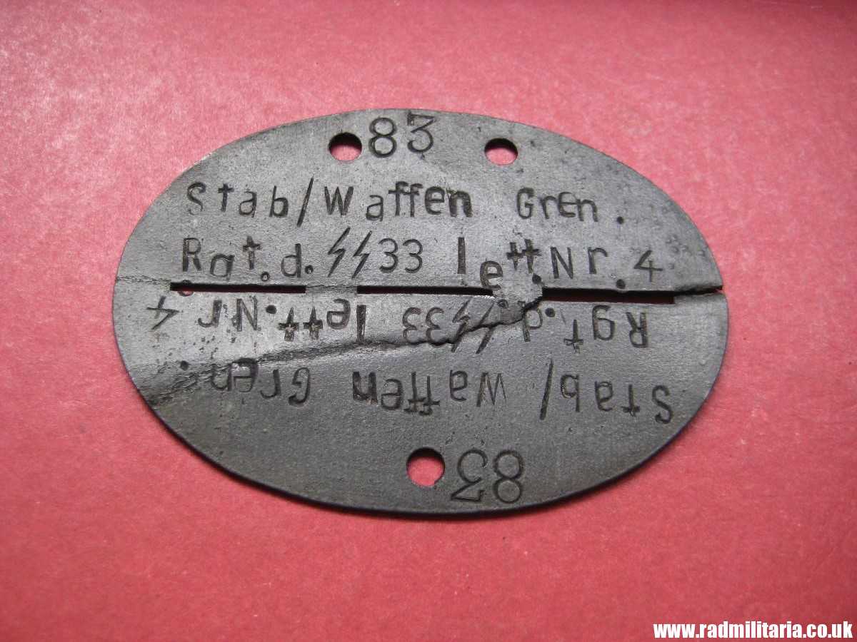 & WW2 original SS DOG TAG - ID Disc: LETTLAND: "Stab/Waffen Gren. Rgt. d. SS 33 Lett. Nr.4" 100% genuine - very RARE ! - Image 4