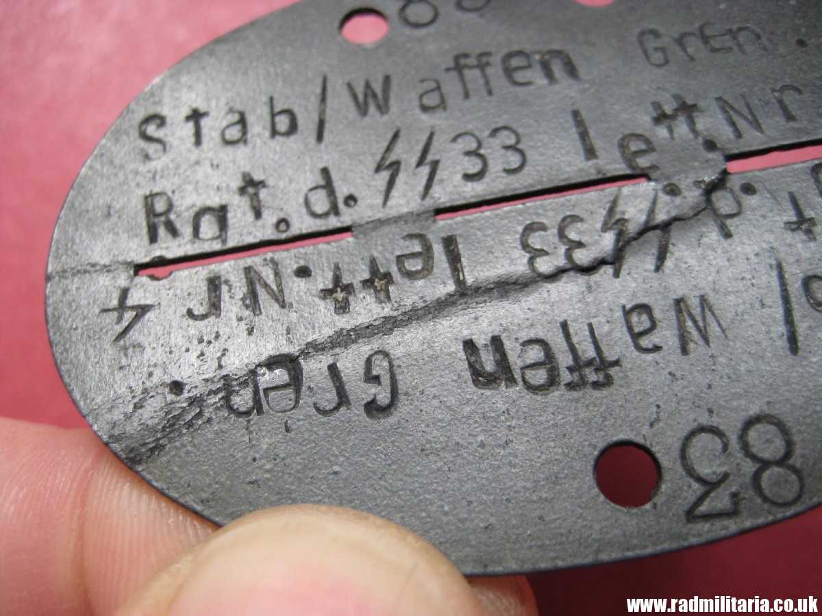 & WW2 original SS DOG TAG - ID Disc: LETTLAND: "Stab/Waffen Gren. Rgt. d. SS 33 Lett. Nr.4" 100% genuine - very RARE ! - Image 13