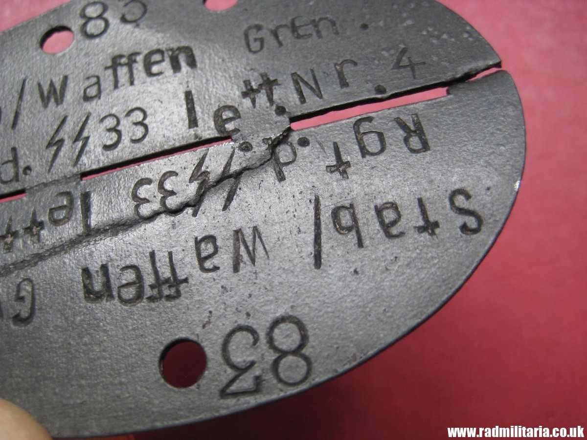 & WW2 original SS DOG TAG - ID Disc: LETTLAND: "Stab/Waffen Gren. Rgt. d. SS 33 Lett. Nr.4" 100% genuine - very RARE ! - Image 14