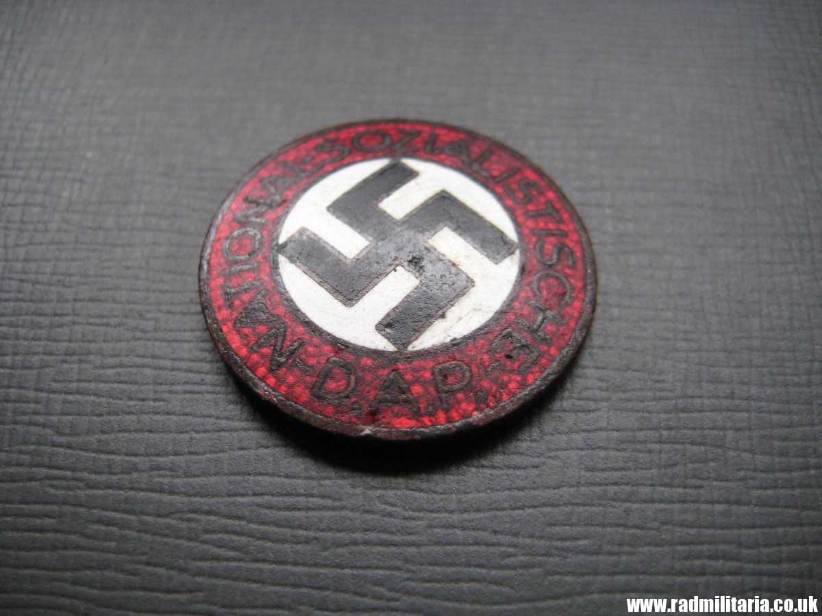 & WW2 original German NSDAP enamel membership BADGE marked: RZM M1/128, metal detecting find. - Image 6