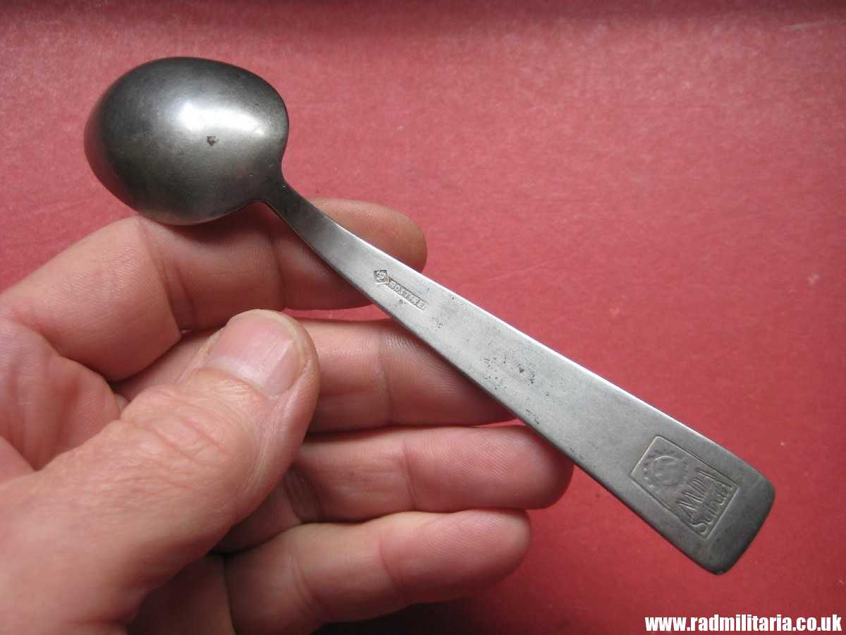 & WW2 German TEA SPOON with swastika, maker: HMZ Rostfrei - LEITZ M.D.A Sch.d.A. good condition, rare !!!
