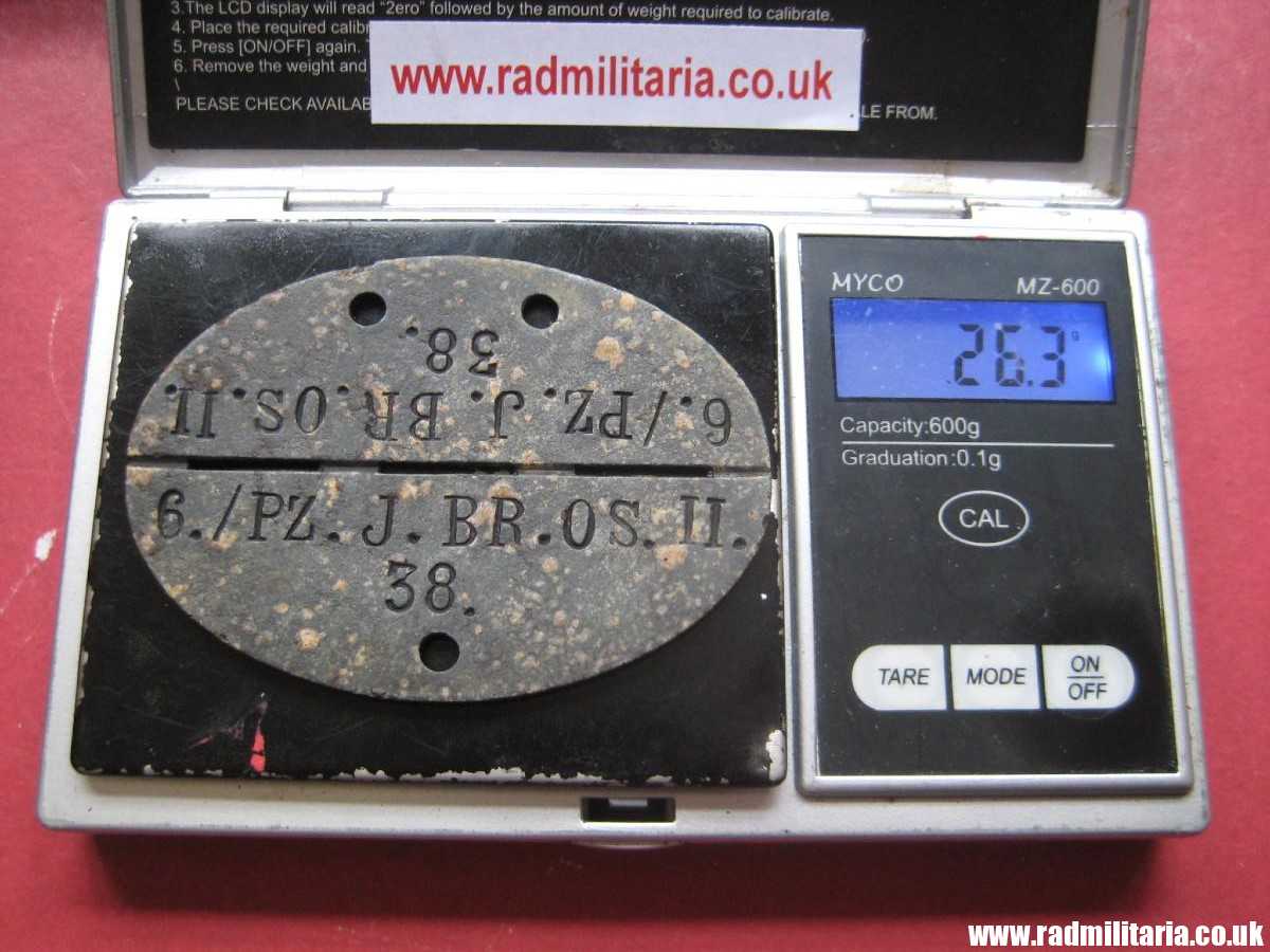 & WW2 original German zinc DOG TAG – ID DISC from 1945: "6./PZ.J.BR.OS.II. 38" metal detecting find, rare. - Image 13