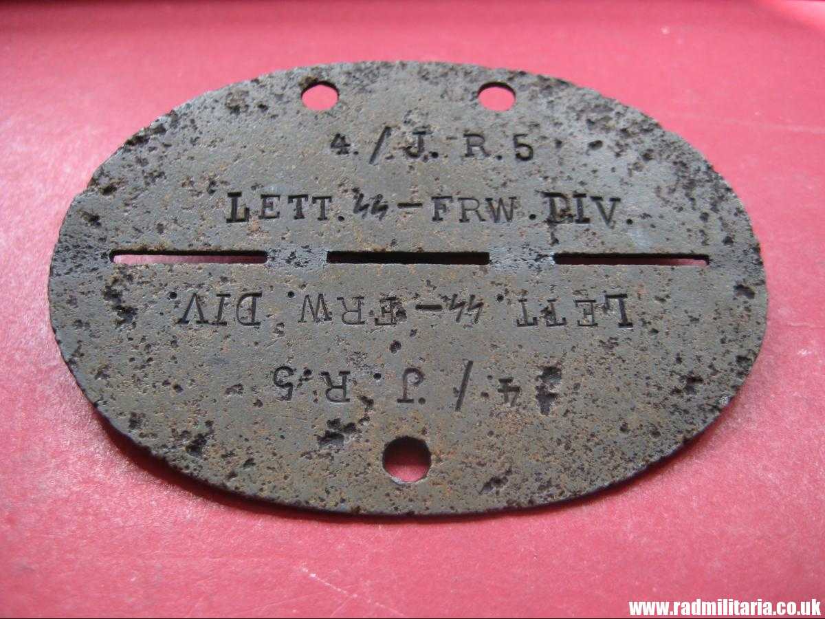 & WW2 original SS DOG TAG - ID Disc: LETTLAND: "4./J.R.5 LETT.SS - FRW.DIV." 100% genuine - very RARE ! - Image 6