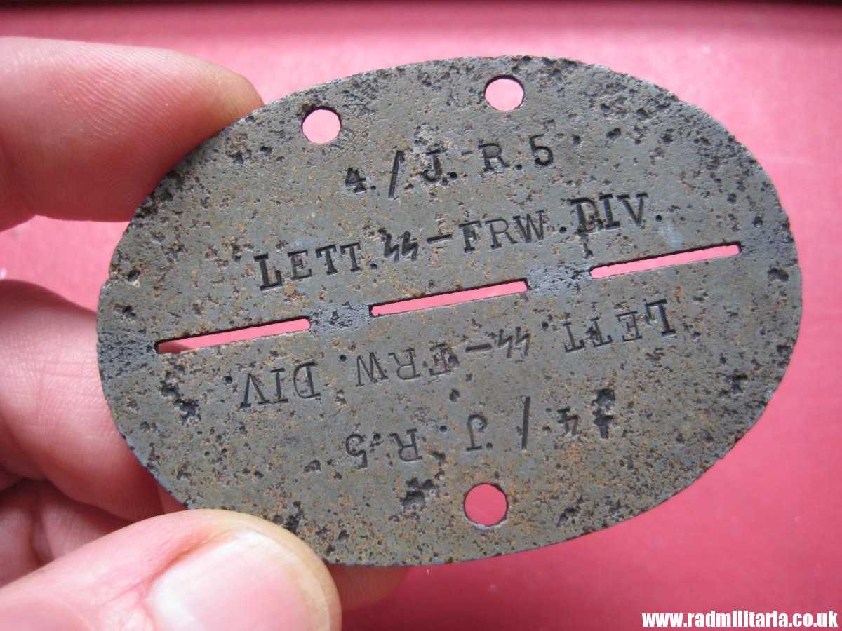 & WW2 original SS DOG TAG - ID Disc: LETTLAND: "4./J.R.5 LETT.SS - FRW.DIV." 100% genuine - very RARE ! - Image 8