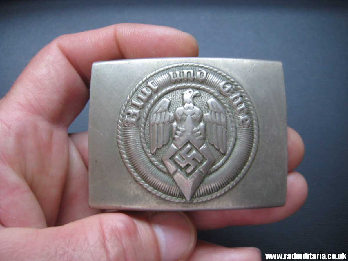 & WW2 original early HITLER YOUTH - HJ BELT BUCKLE made of white metal no maker marks.