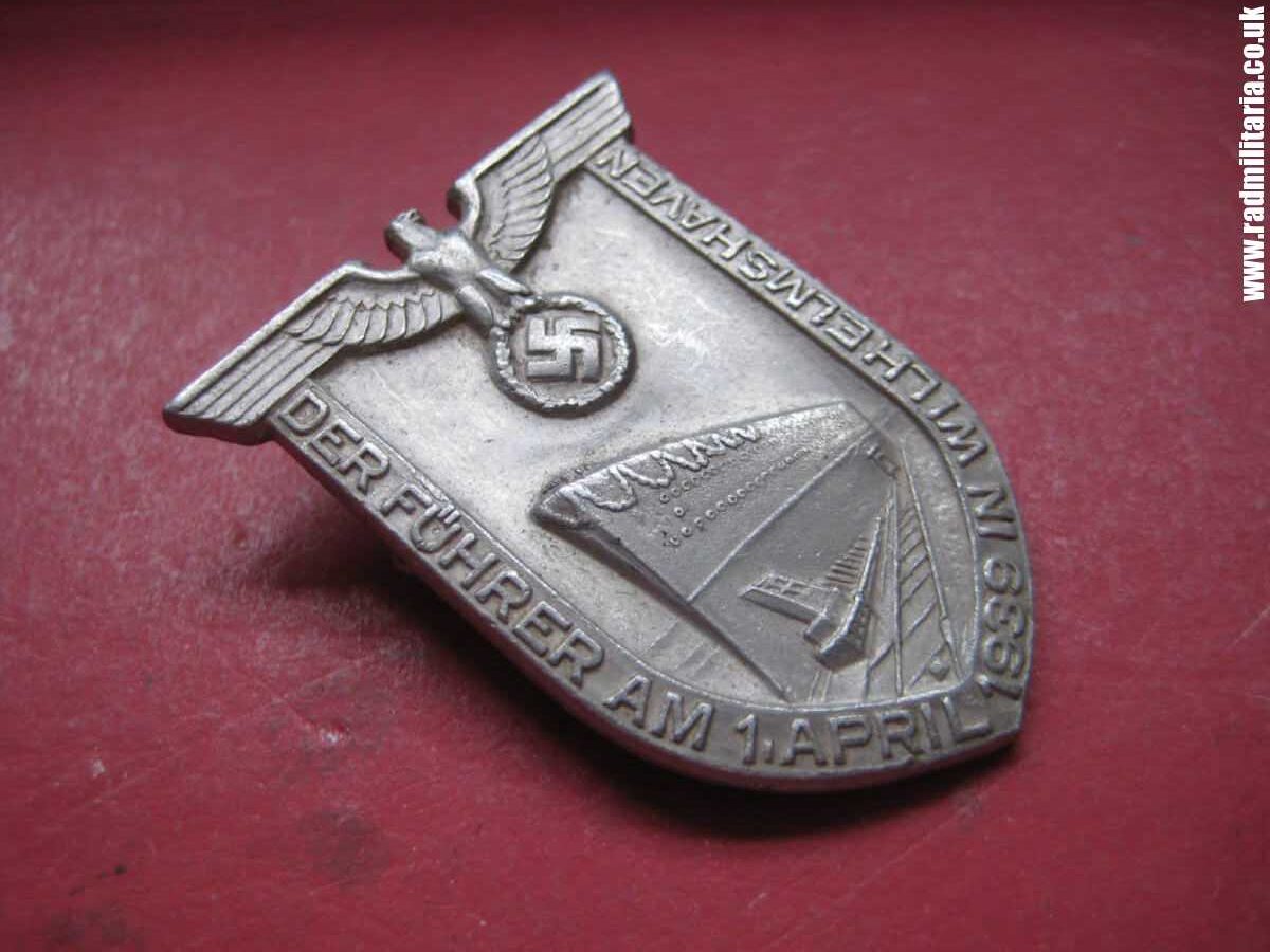 & WW2 original German BADGE: Der Fuhrer am 1 April 1939 in Wilhelmshaven, RZM M1/35 - rare tinnie badge - Image 9