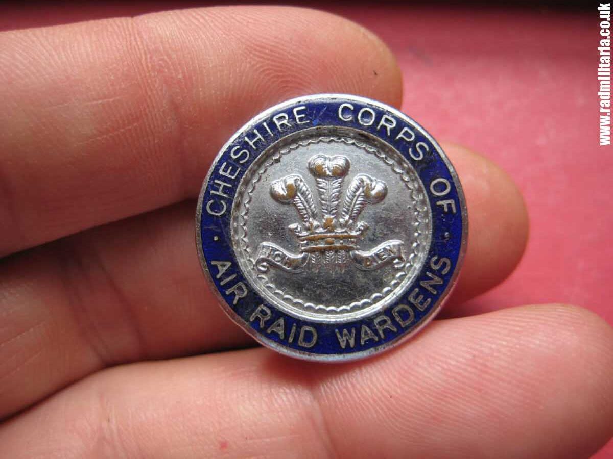 & WW2 original British buttonhole ENAMEL BADGE - Cheshire Air Raid Wardens. - Image 2