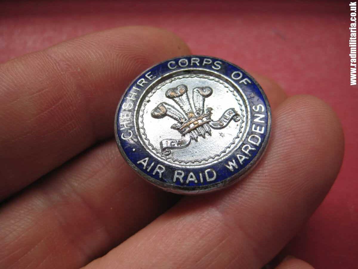 & WW2 original British buttonhole ENAMEL BADGE - Cheshire Air Raid Wardens. - Image 7