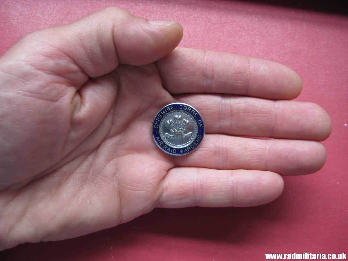 & WW2 original British buttonhole ENAMEL BADGE - Cheshire Air Raid Wardens. - Image 14