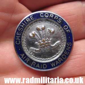 & WW2 original British buttonhole ENAMEL BADGE - Cheshire Air Raid Wardens.