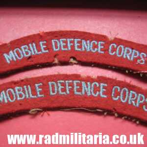 & Mobile Defence Corps PATCHES - SET of 2 circa 1955-59 genuine.