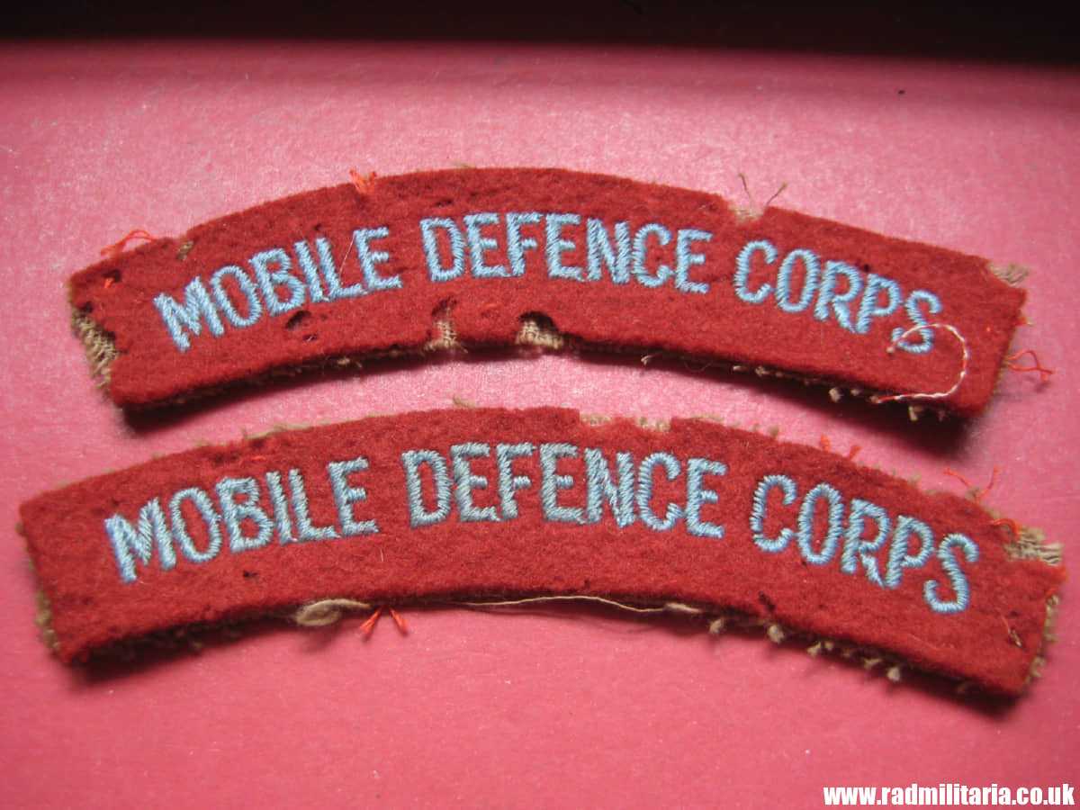 & Mobile Defence Corps PATCHES - SET of 2 circa 1955-59 genuine.