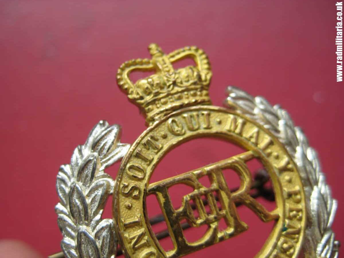 & post 1952 British good quality CAP BADGE: Royal Engineers Corps, officer's cap badge by: J.R. GAUNT LONDON.