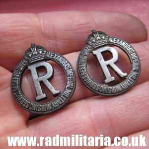 & original COLLAR BADGES set of 2 - Queen Alaxandra's Imperial Military Nursing Service Reserve.